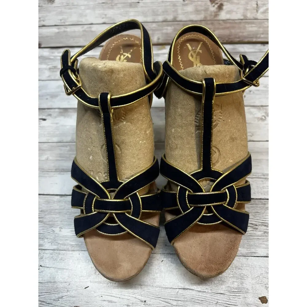 Saint Laurent YSL Tribute Platform Leather Sandal Heels Sizd EU 37.5 - Picture 4 of 11